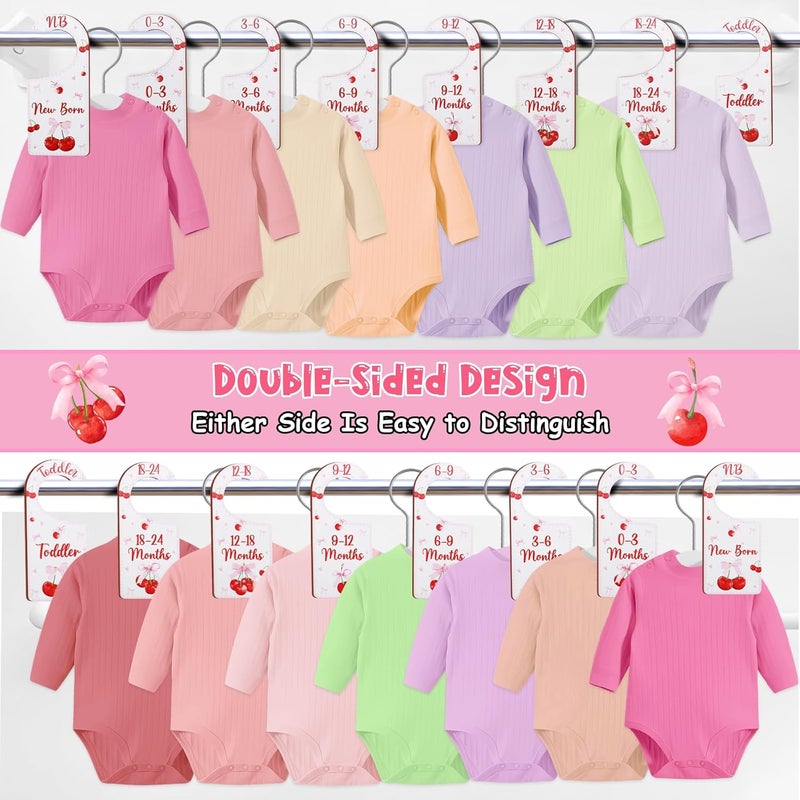 CORNER LACE Baby Closet Dividers 8PCS, Cherry & Bow Themed Wooden Double-Sided Clothes Size Hanger Organizer from Newborn to Toddler for Nursery Decor Baby Shower Birthday Gift Pink - Image 3